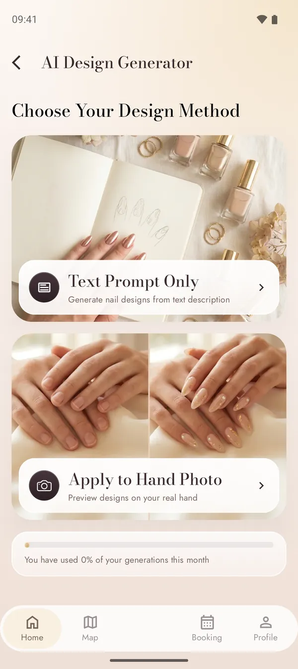 AI design generator with text prompt and hand photo mode